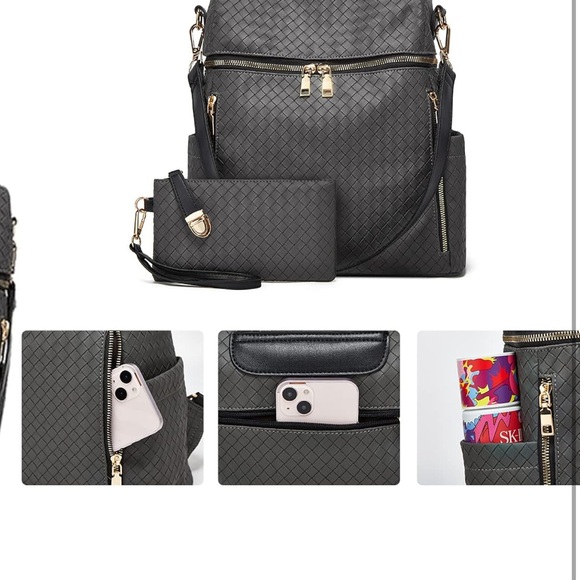 Womens Backpack Purse Leather Backpack Purse for Women Plaid black 2pack main image 8